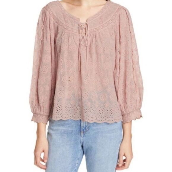 LoveShackFancy Ruth Tie Neck Blouse in Melrose Size XS Boho Lace - Picture 1 of 9